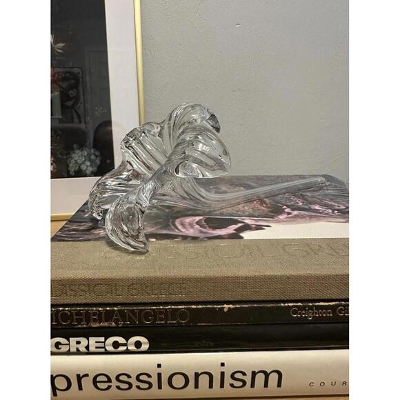 Vintage 7" Long Hand-Blown Glass Sculpture Iris Flower With A Stem - Bud Vase - Picture 4 of 5